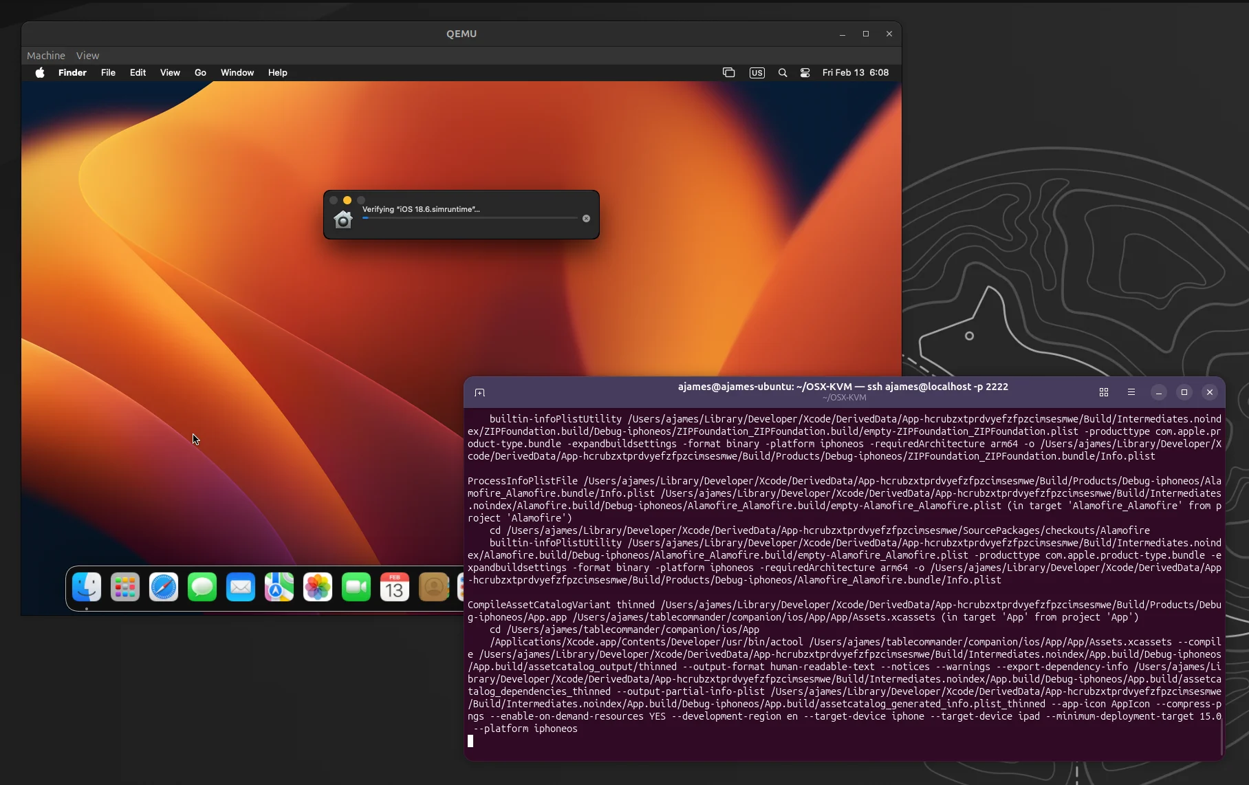 Building an iOS app on Linux - macOS Sonoma in QEMU with xcodebuild running from a Linux terminal